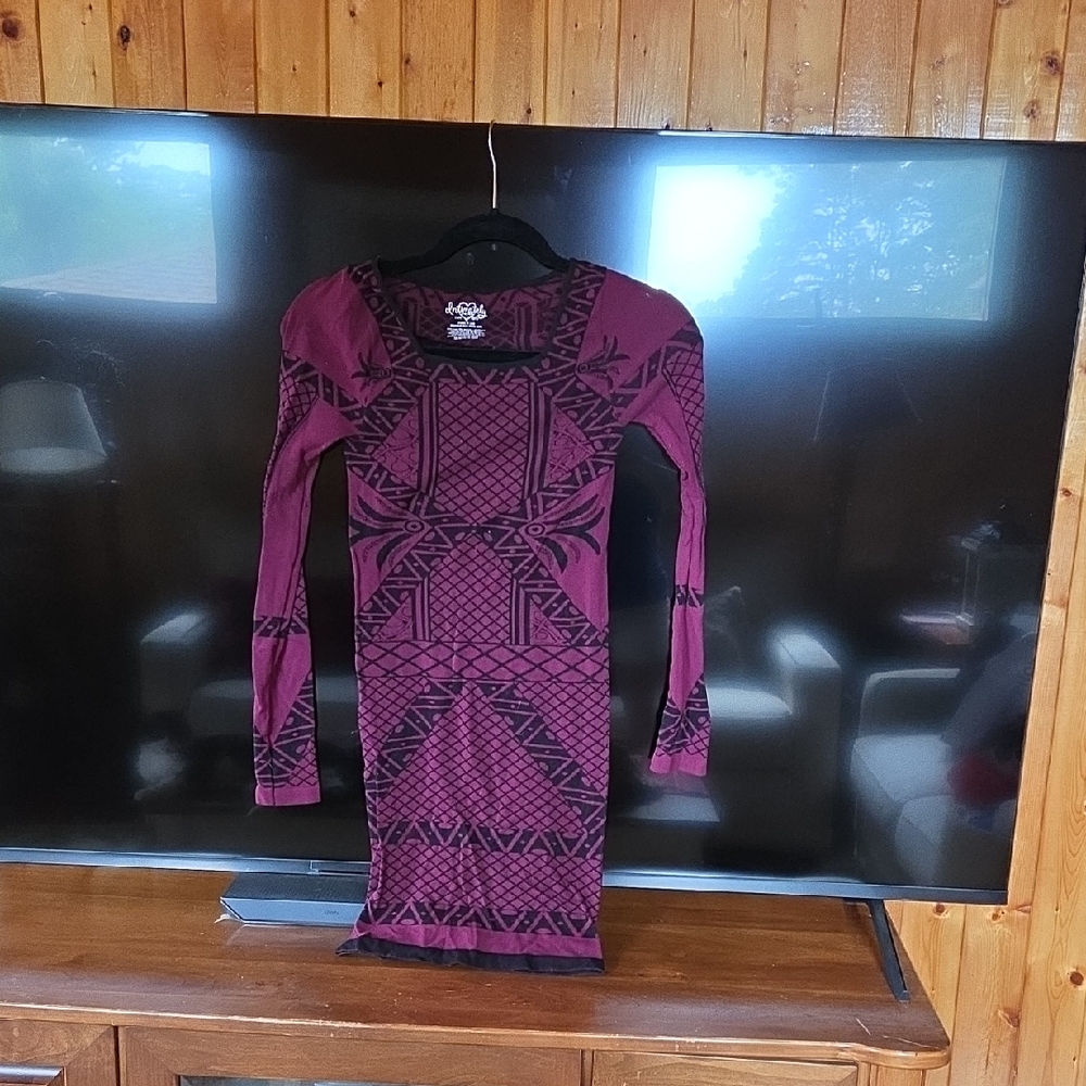 Free People Burgundy and Black Long Sleeve Dress